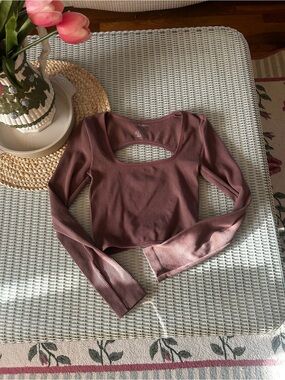 By Together Dusty Mauve Ribbed Long Sleeve Crop Top with Chest Cutout